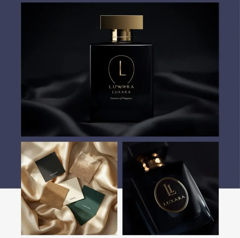 Perfume brand board and visual identity project by a freelance digital marketer in Hounslow